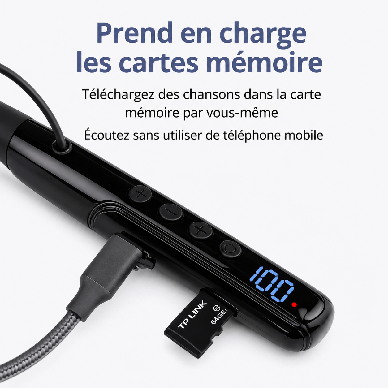 Écouteurs Tour de Cou X60 – Bluetooth 5.3, Autonomie 80h, Affichage LED