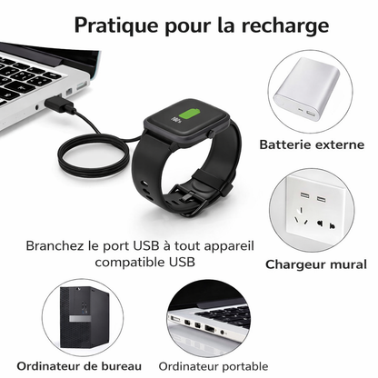 Câble de Charge Magnétique USB 2 Pins – 9.0–15.5 mm | Montres Connectées & Appareils Compatibles