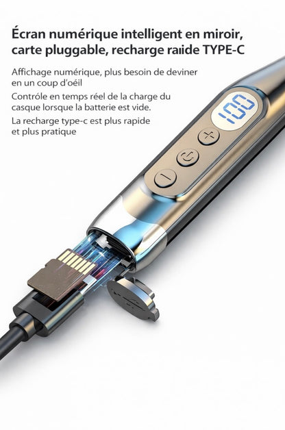 HM-070 – Écouteurs Bluetooth Tour de Cou | Basses Métalliques 36D