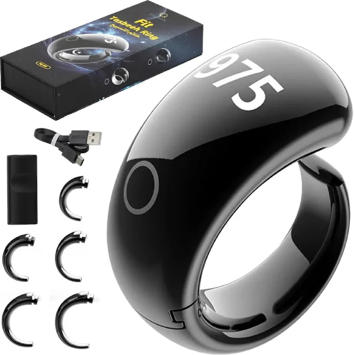 Bague Dhikr Intelligente SQ976 – Tasbeeh Connecté avec Rappels de Prières