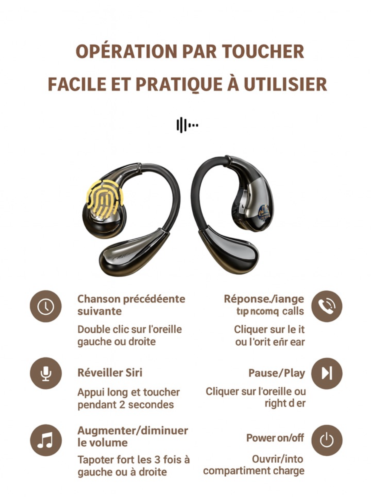 YX48 – Écouteurs Oreille-Crochet Métalliques | HiFi 13mm & Réduction de Bruit ENC