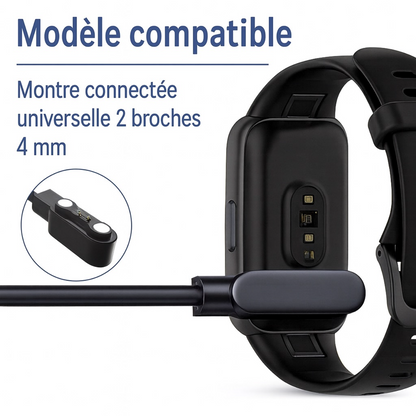 Câble de charge magnétique universel HK8 à 2 broches – compatibilité 4,0–12,3 mm pour montres connectées