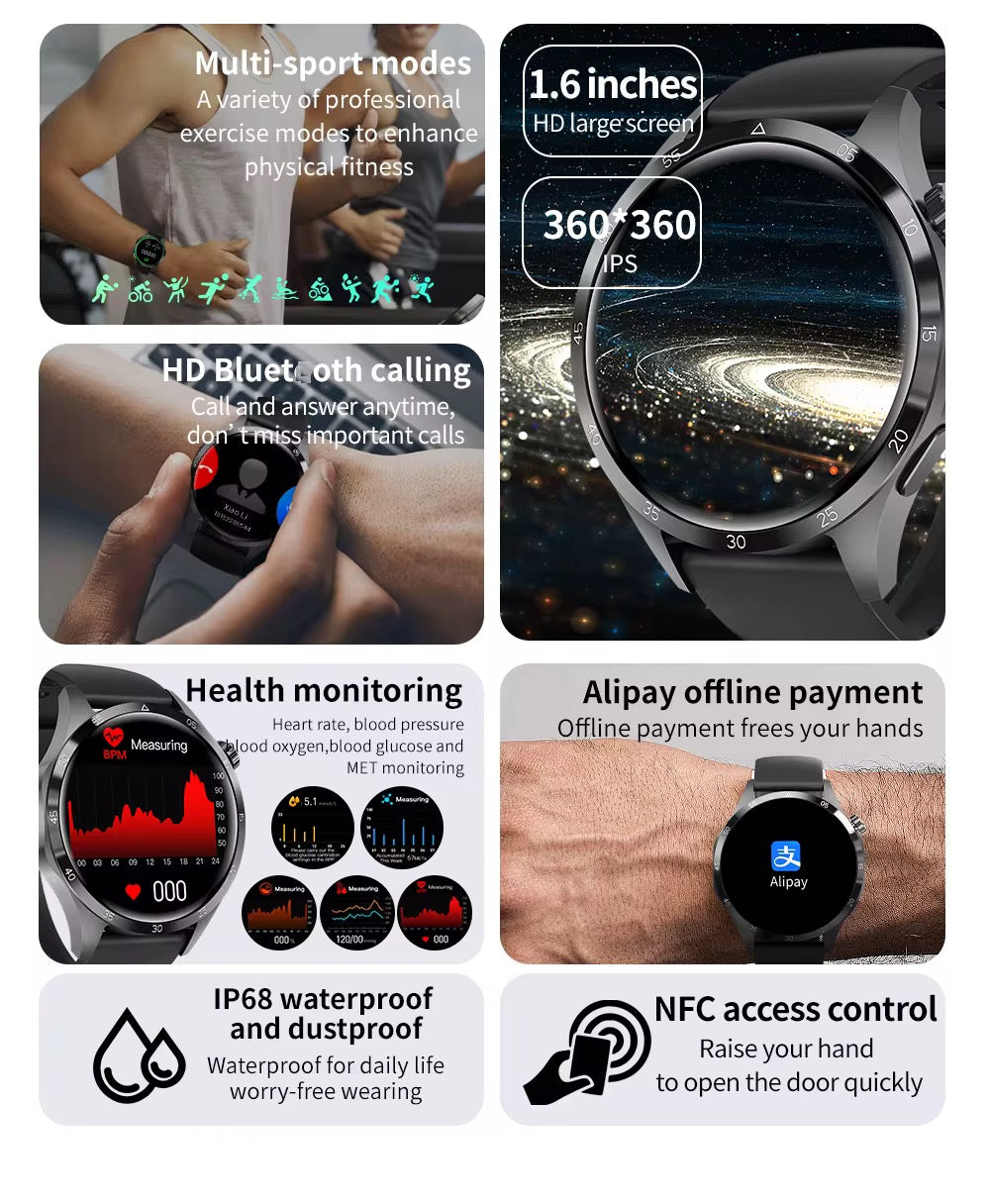 GT4 Pro – Montre connectée haut de gamme avec NFC et 2 bracelets