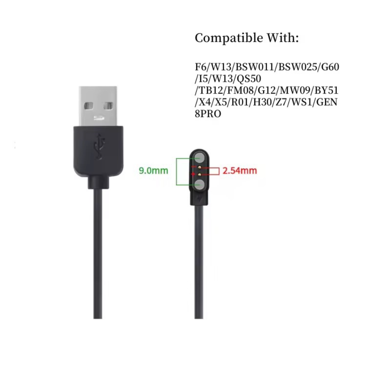 Câble de Charge Magnétique 2 Broches – Modèle HXD, 2.5-9 mm, USB pour Montres Intelligentes