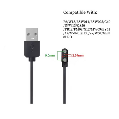 Câble de Charge Magnétique 2 Broches – Modèle HXD, 2.5-9 mm, USB pour Montres Intelligentes