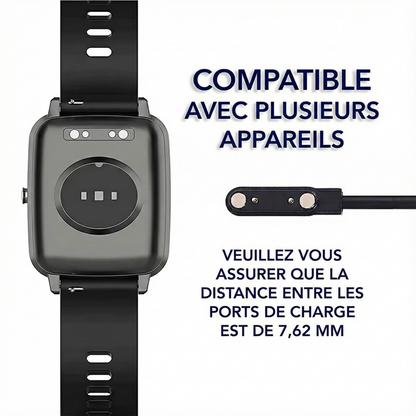 Câble de Charge Magnétique 2P – 7.62 à 14.3 mm, USB, Compatible Montres connectées