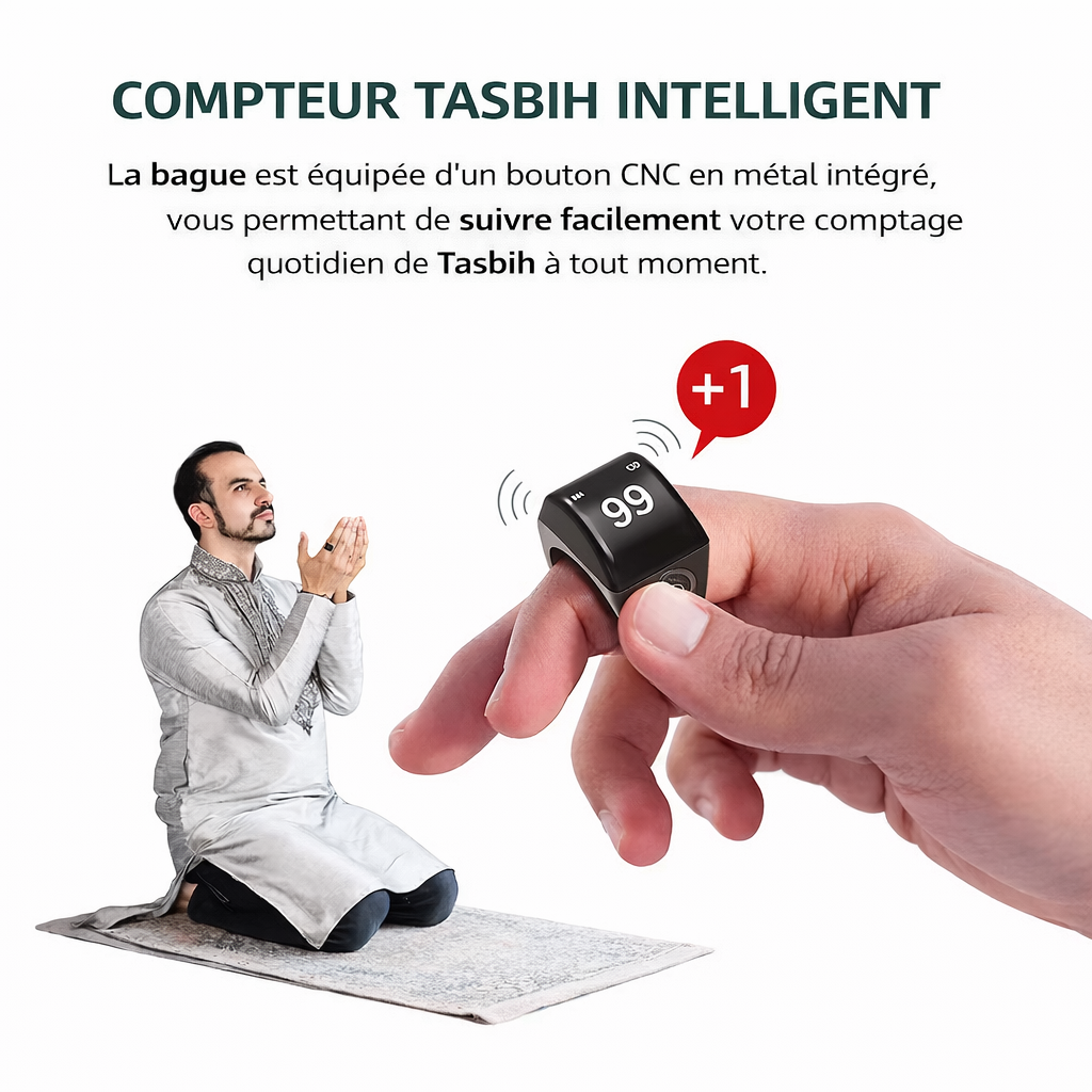 QB702 Smart Tasbeeh Ring – Compteur de Zikr Intelligent avec Rappel de Prières