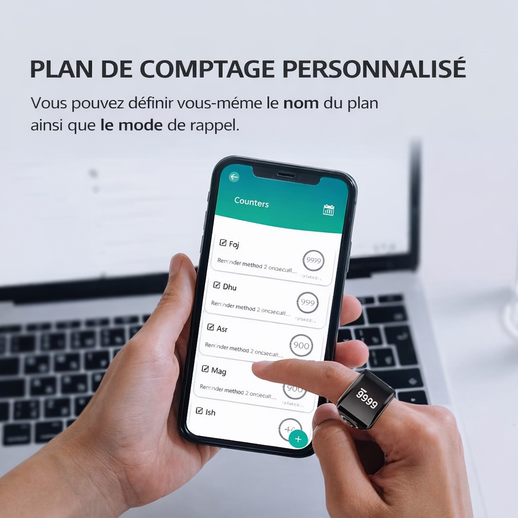 QB702 Smart Tasbeeh Ring – Compteur de Zikr Intelligent avec Rappel de Prières