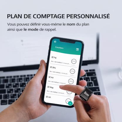 QB702 Smart Tasbeeh Ring – Compteur de Zikr Intelligent avec Rappel de Prières