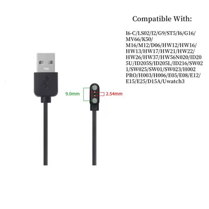 Câble de Charge Magnétique 2 Broches – Modèle HXD, 2.5-9 mm, USB pour Montres Intelligentes