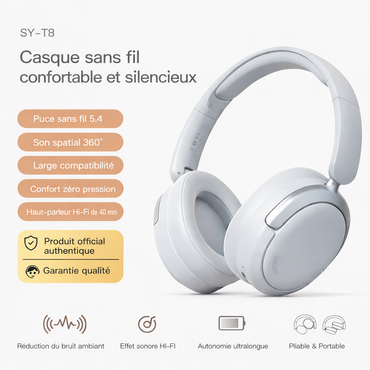 Casque Bluetooth SY T8 – Hi-Fi Sans Fil | Bluetooth 5.4 | Autonomie 24H