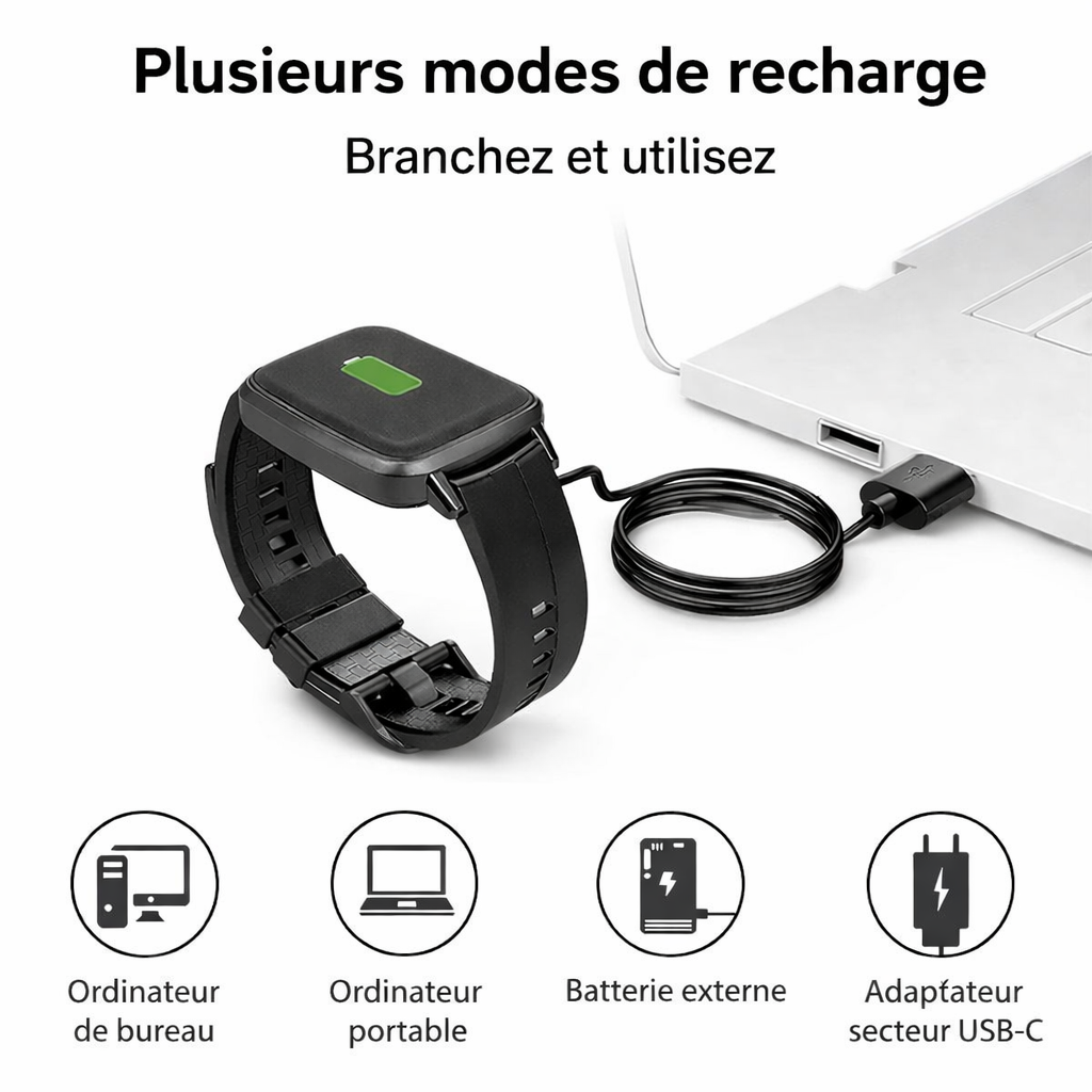 Câble de Charge Magnétique 2P – 7.62 à 14.3 mm, USB, Compatible Montres connectées