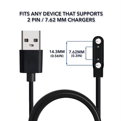 Câble de Charge Magnétique 2P – 7.62 à 14.3 mm, USB, Compatible Montres connectées