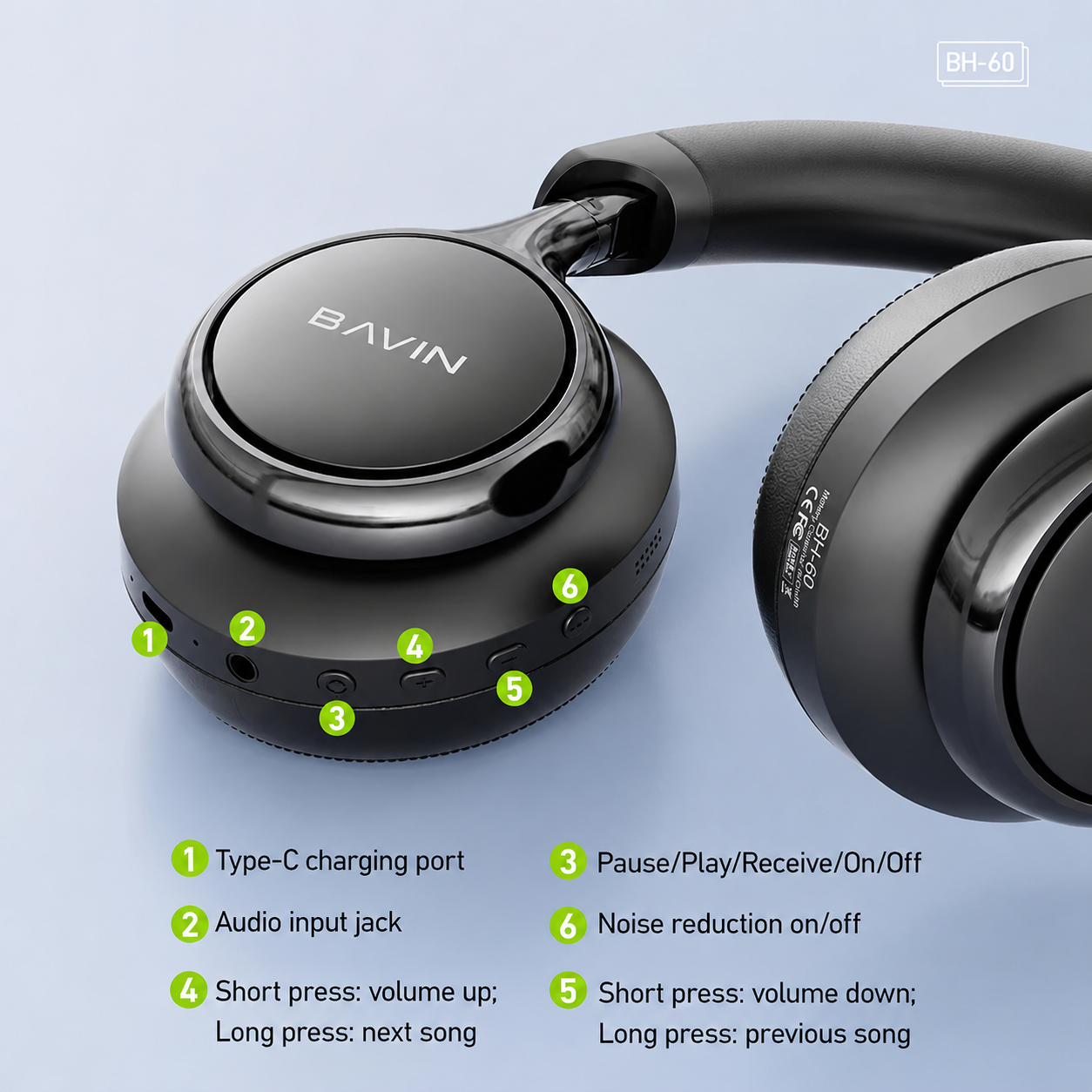 Casque Sans Fil ANC BAVIN BH-60 – Bluetooth 5.4, Réduction Active du Bruit, Son Hi-Fi 360°, Autonomie Longue Durée