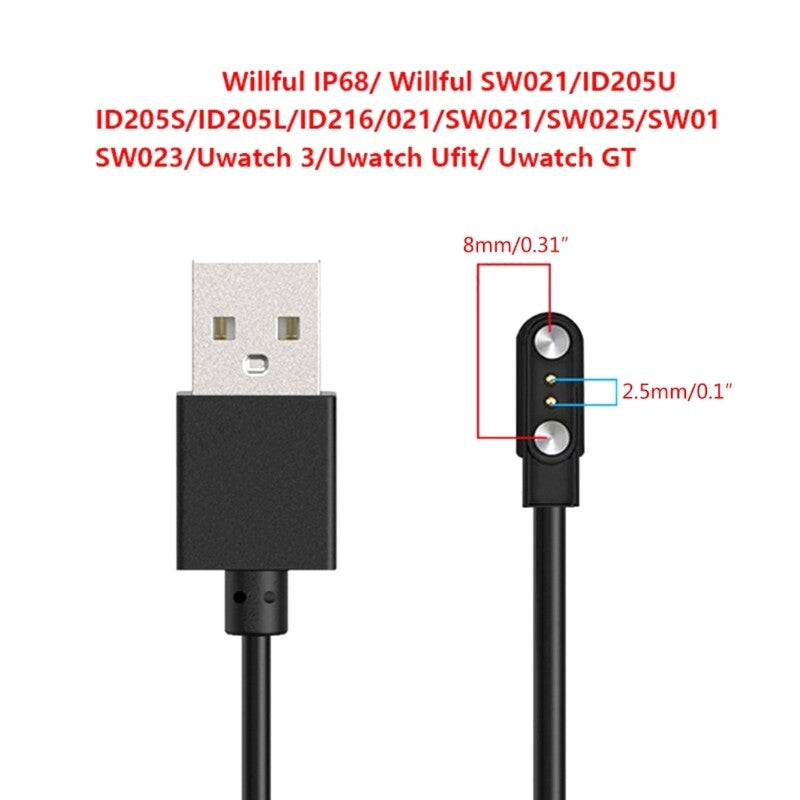 Câble de Charge Magnétique USB 2 Pins – 2.5–8 mm | Compatible Montres Connectées et Autres Appareils Compatibles