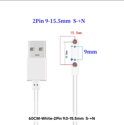 Câble de Charge Magnétique USB 2 Pins – 9.0–15.5 mm | Montres Connectées & Appareils Compatibles