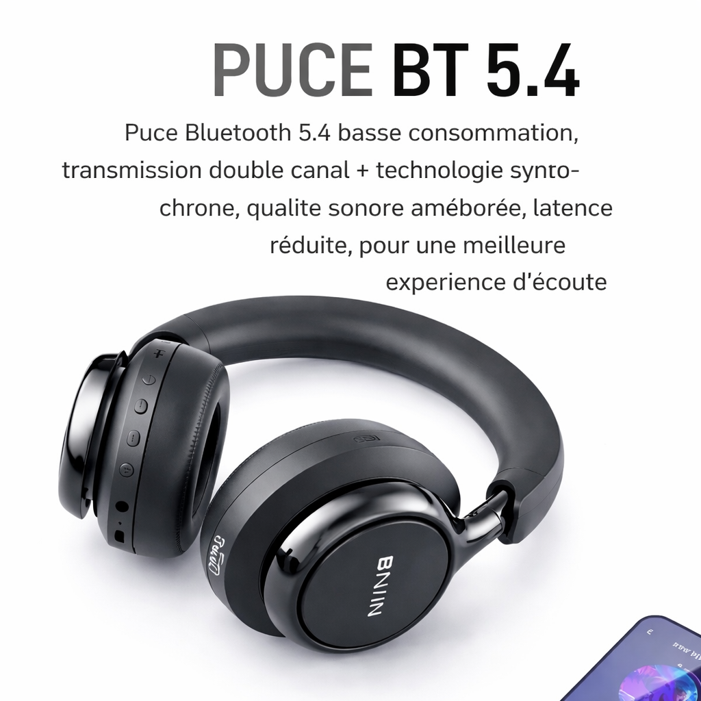 Casque Sans Fil ANC BAVIN BH-60 – Bluetooth 5.4, Réduction Active du Bruit, Son Hi-Fi 360°, Autonomie Longue Durée