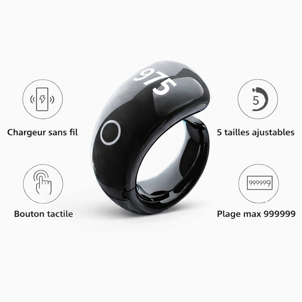 Bague Dhikr Intelligente SQ976 – Tasbeeh Connecté avec Rappels de Prières